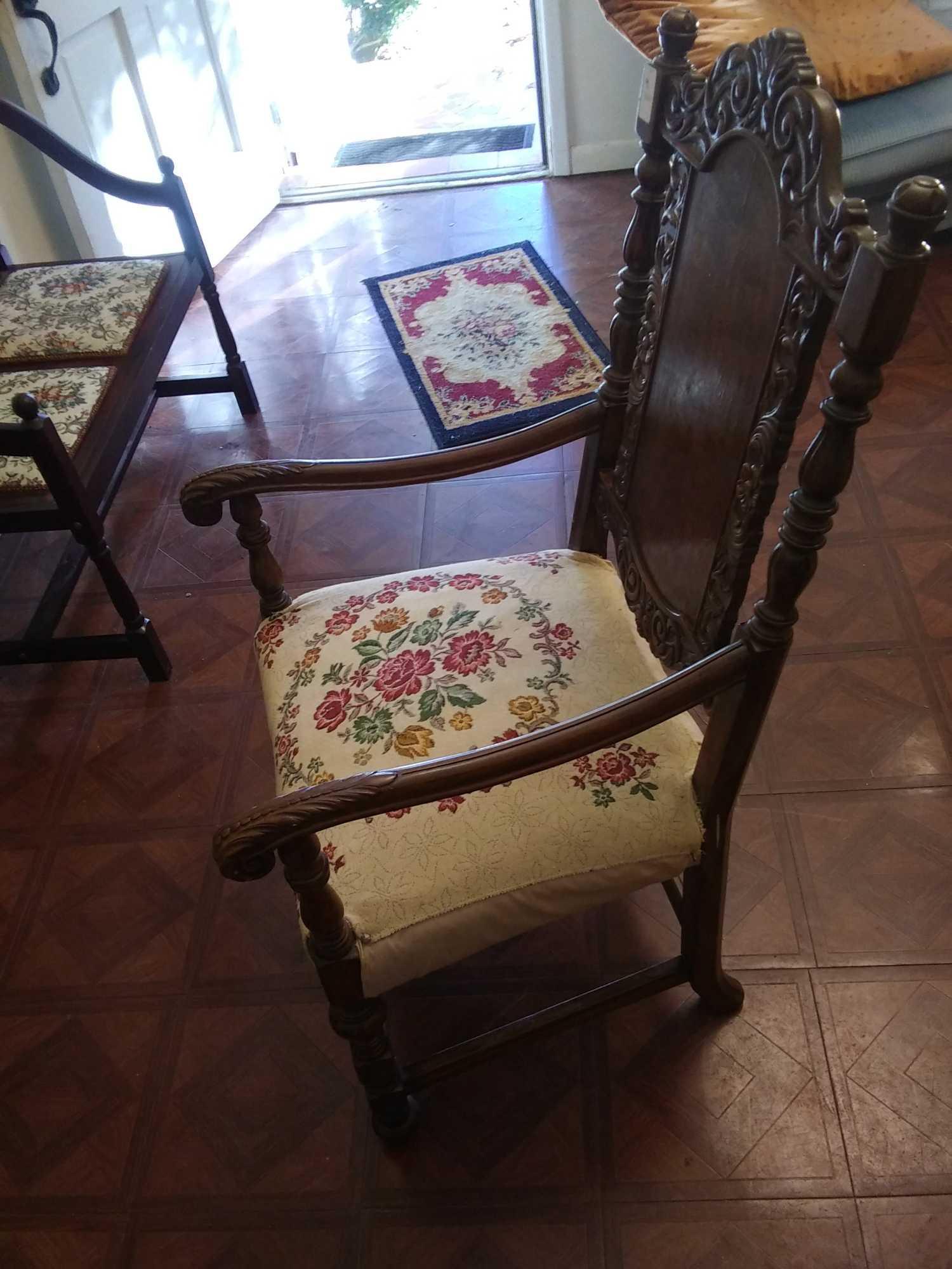 Vintage Ornately Carved Wooden Throne Sitting Chair