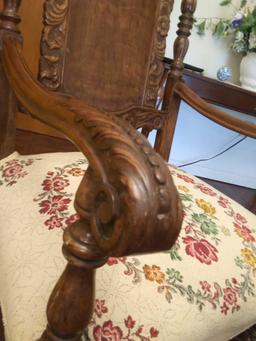 Vintage Ornately Carved Wooden Throne Sitting Chair