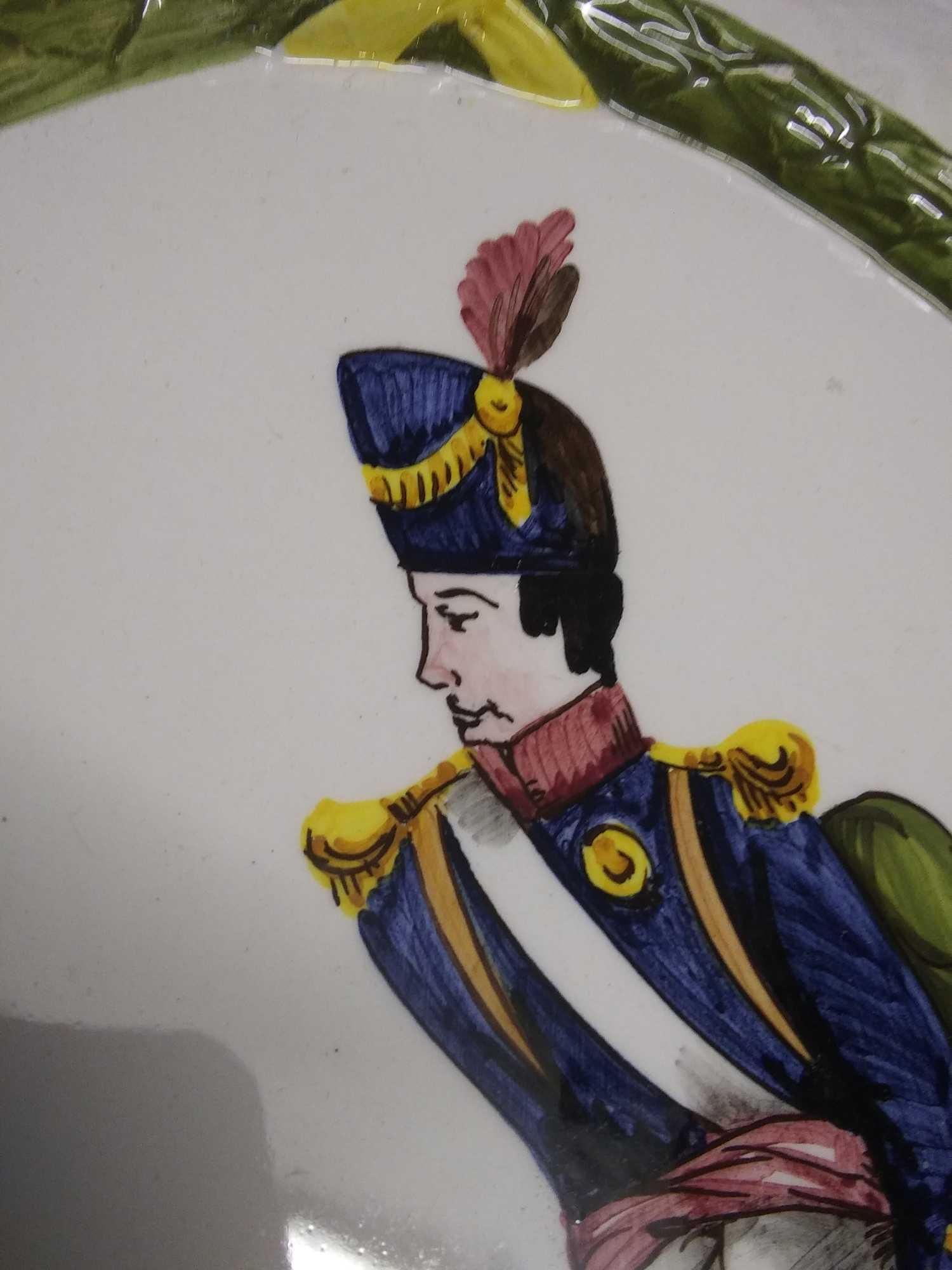 Beautifully painted, stylized soldier in uniform dress, oval, made in Italy