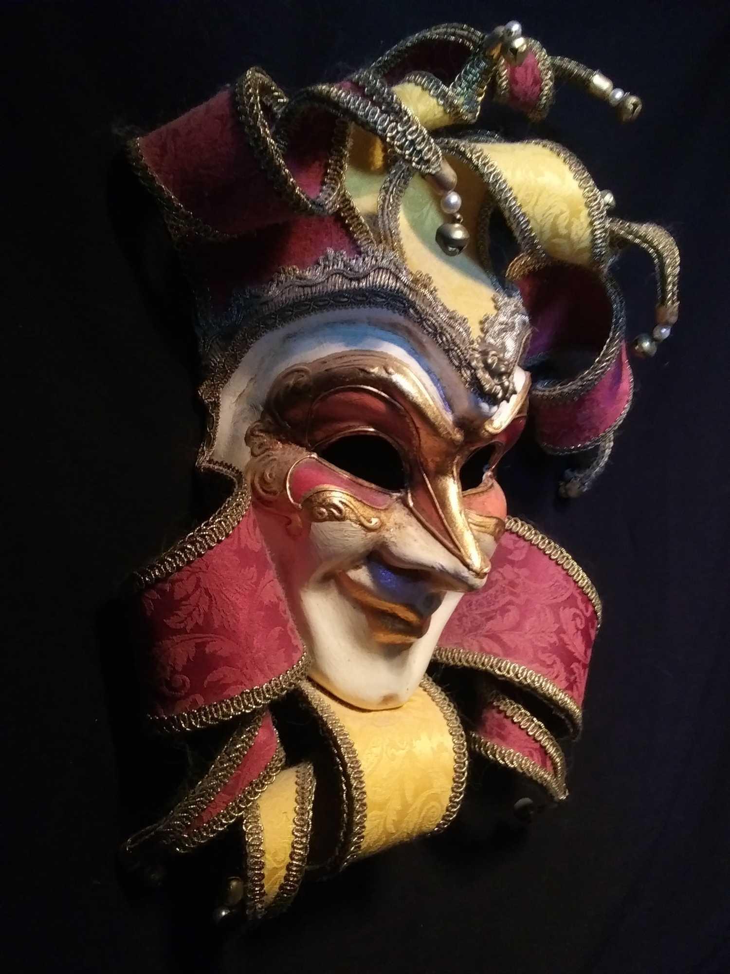 Custom Handmade Mardi Gras Mask, Jester Purple, Gold