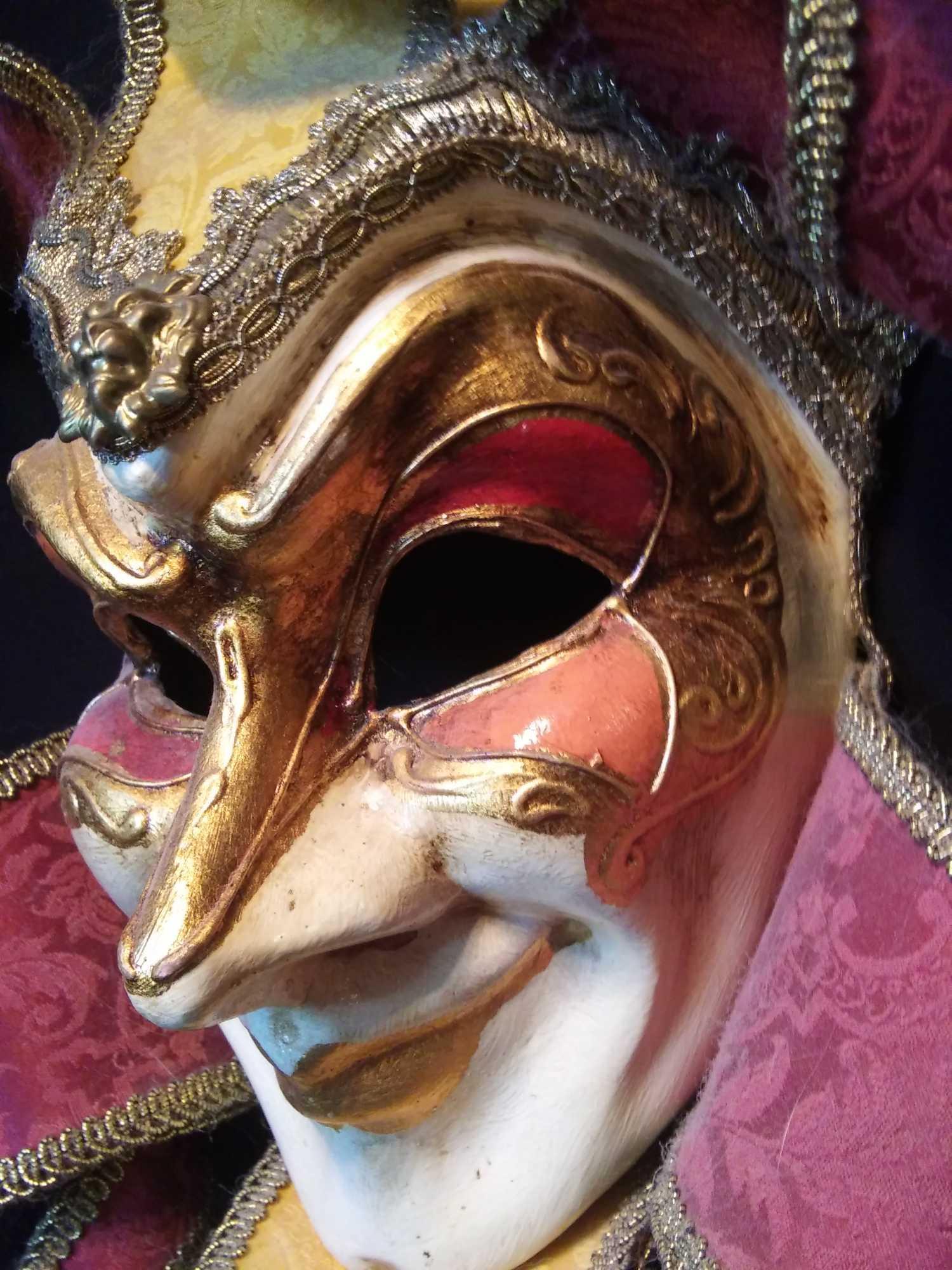 Custom Handmade Mardi Gras Mask, Jester Purple, Gold