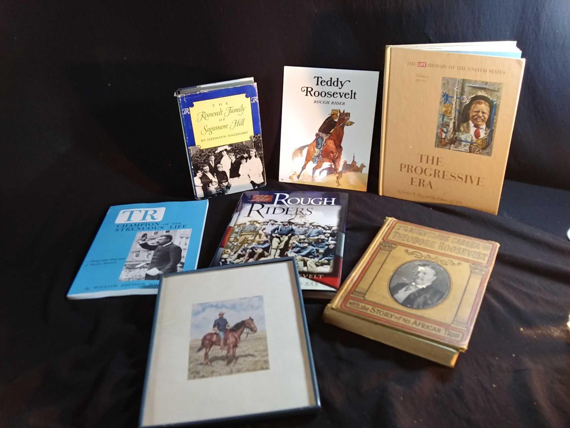 (6) New and Old Theodore Roosevelt Books and Framed Photo