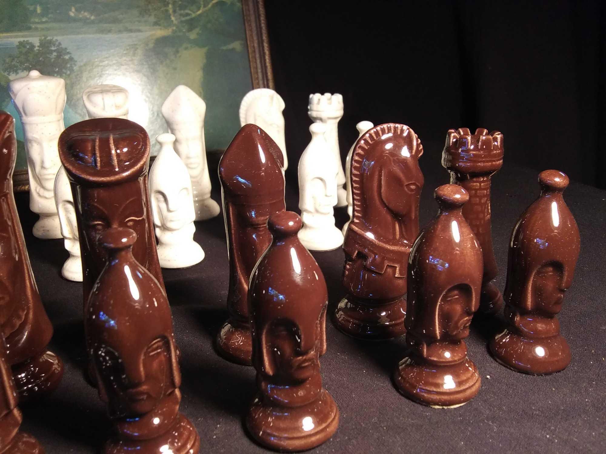 Chess Pieces Medieval Gothic 32 Pc Set Plaster Ceramic Vtg