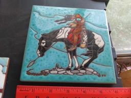 (5) Items Native American Vase, 3 Tiles, Cigar Box