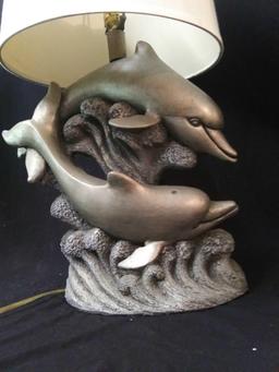 Large Dolphin Table Lamp, Resin with brushed Nickel-look