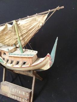 Very Nice Wooden Replica Boat on Wood Stand
