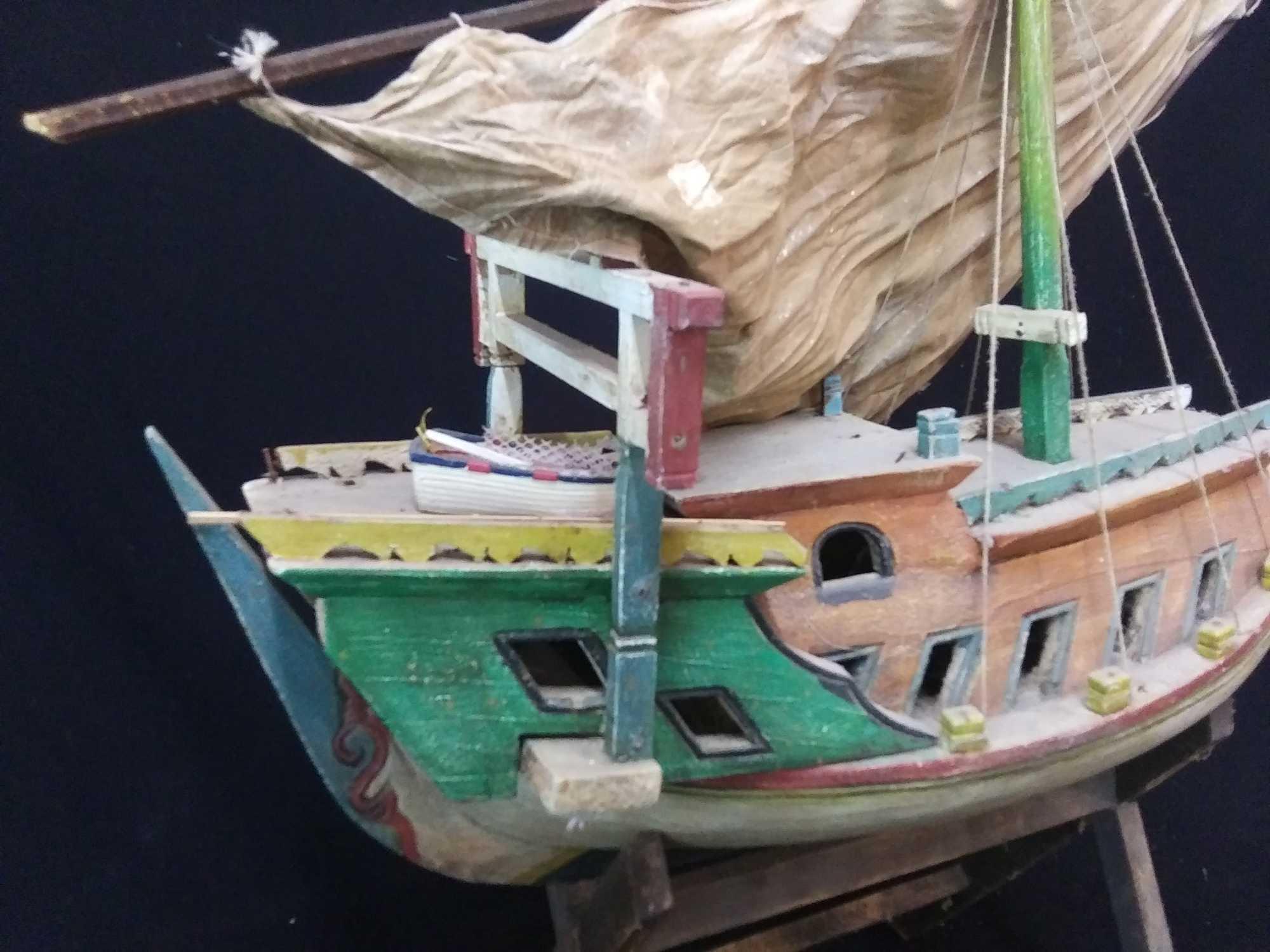 Very Nice Wooden Replica Boat on Wood Stand