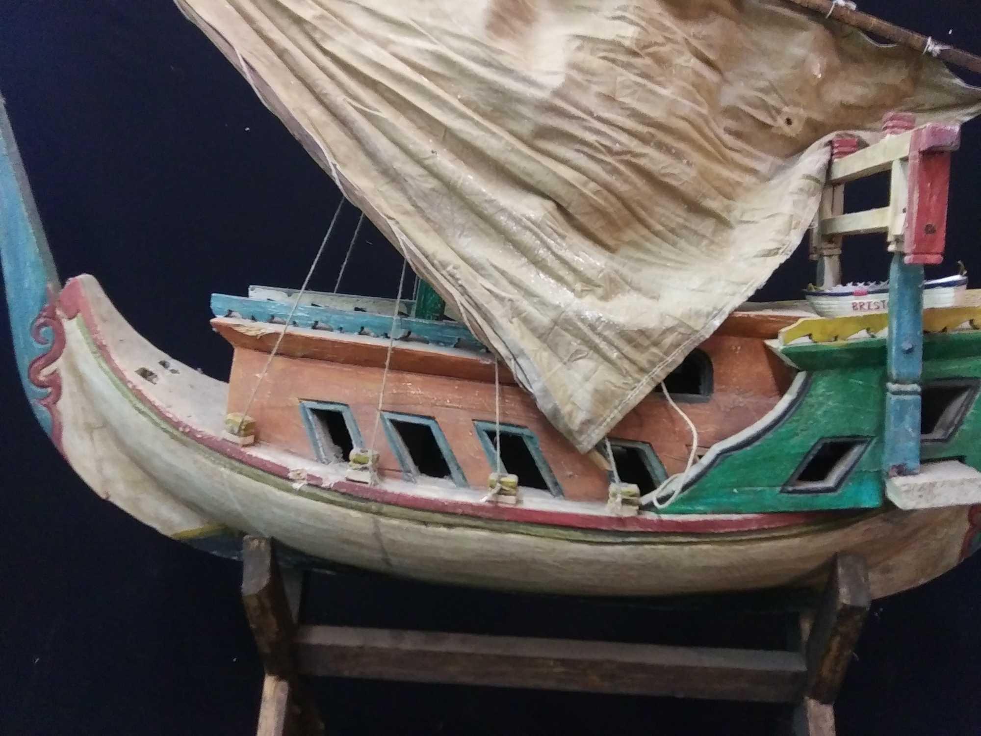 Very Nice Wooden Replica Boat on Wood Stand