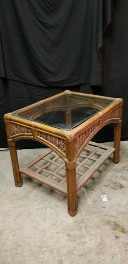 Rattan and wicker, glass top, side table