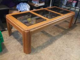 Light wood triple glass window coffee table