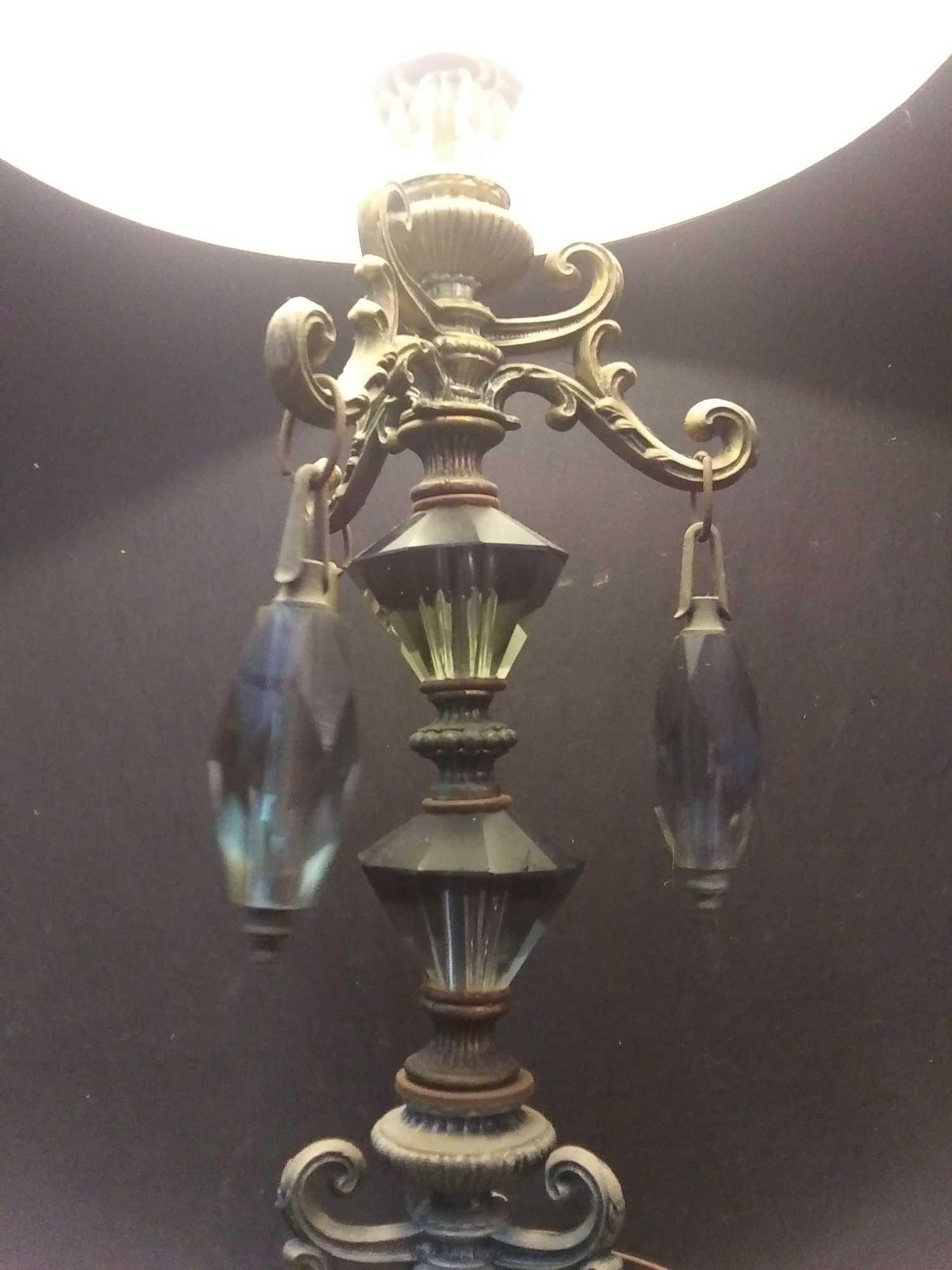 Large Baroque style, dark glass gem table lamp