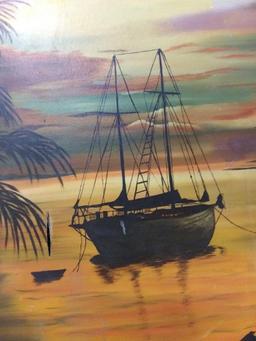 Medium Sized Gold Framed, Boat Scene, Reproduction Signed