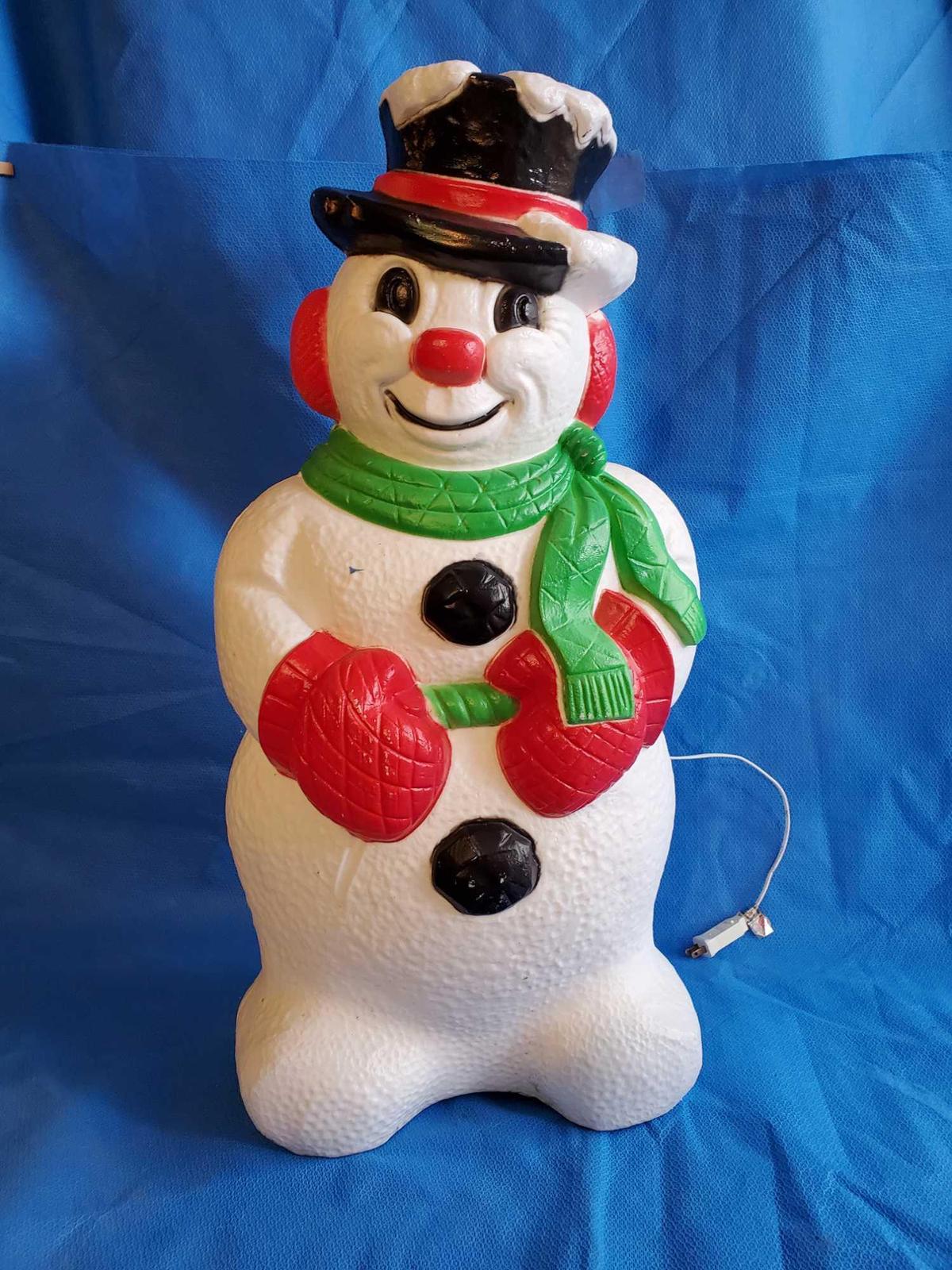 vintage Snowman Blow Mold yard art, lighted, 30 in. tall ,Grand Venture