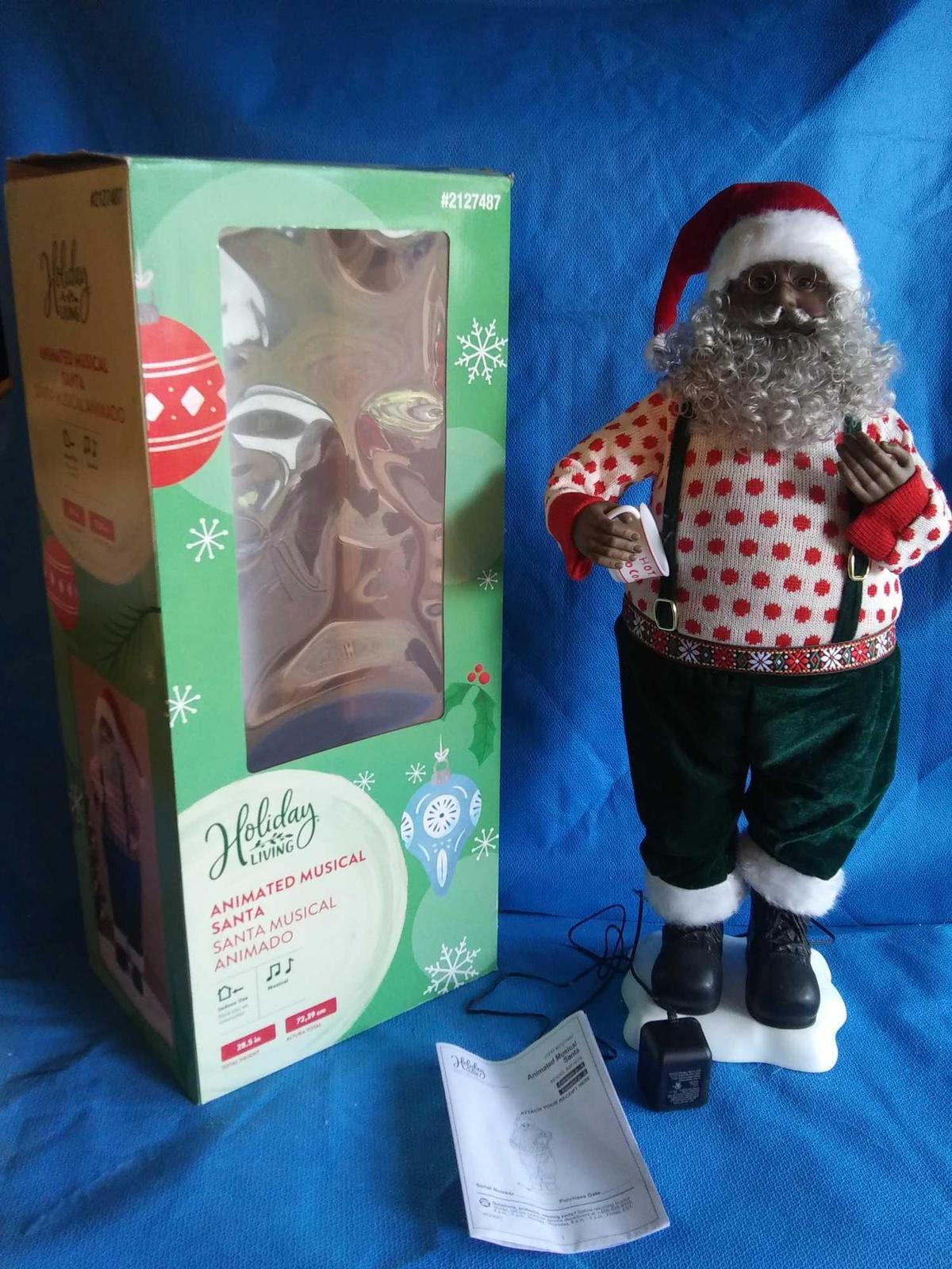 IN BOX 28" Holiday Living Animated Musical African American Santa