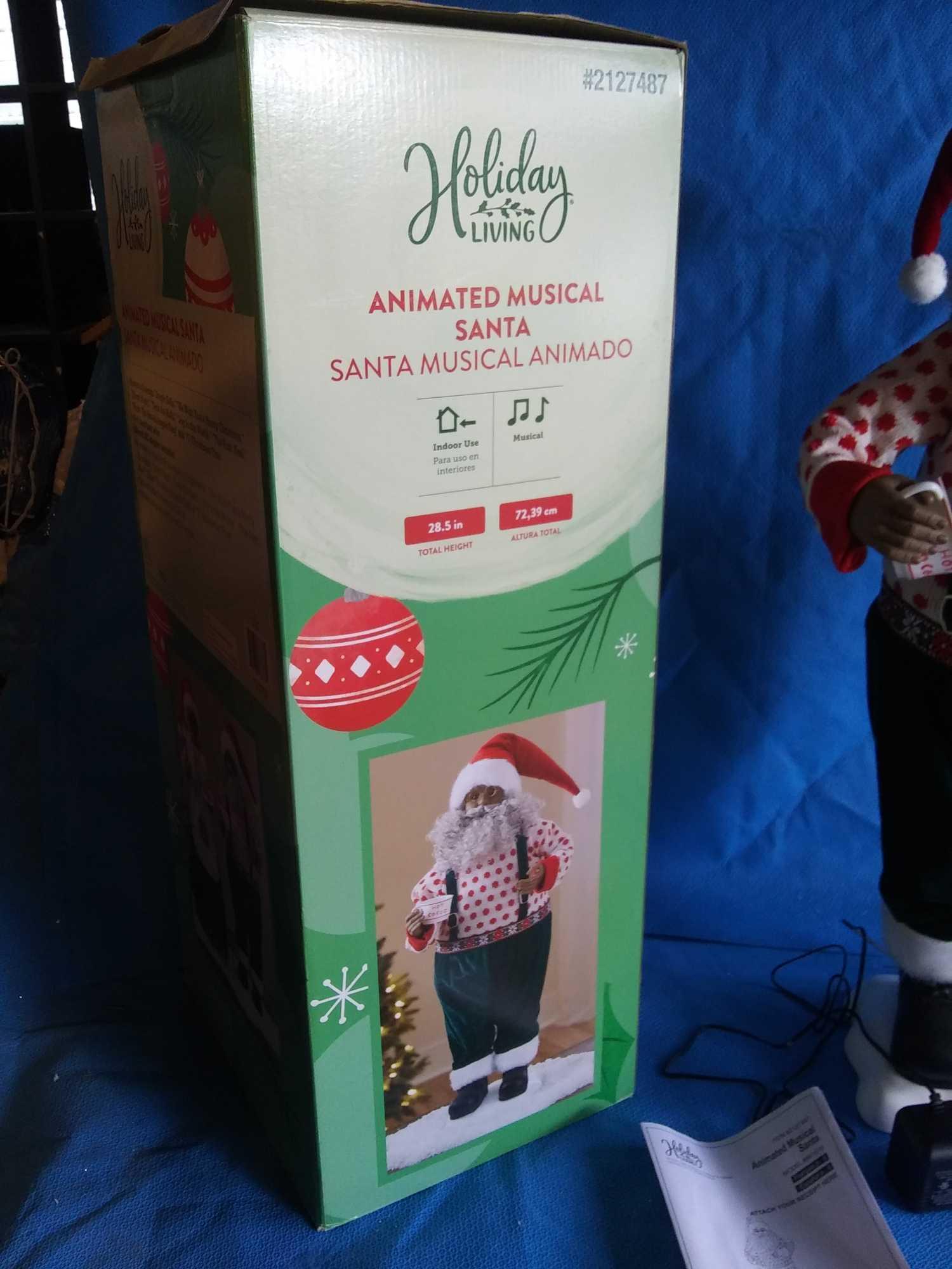 IN BOX 28" Holiday Living Animated Musical African American Santa