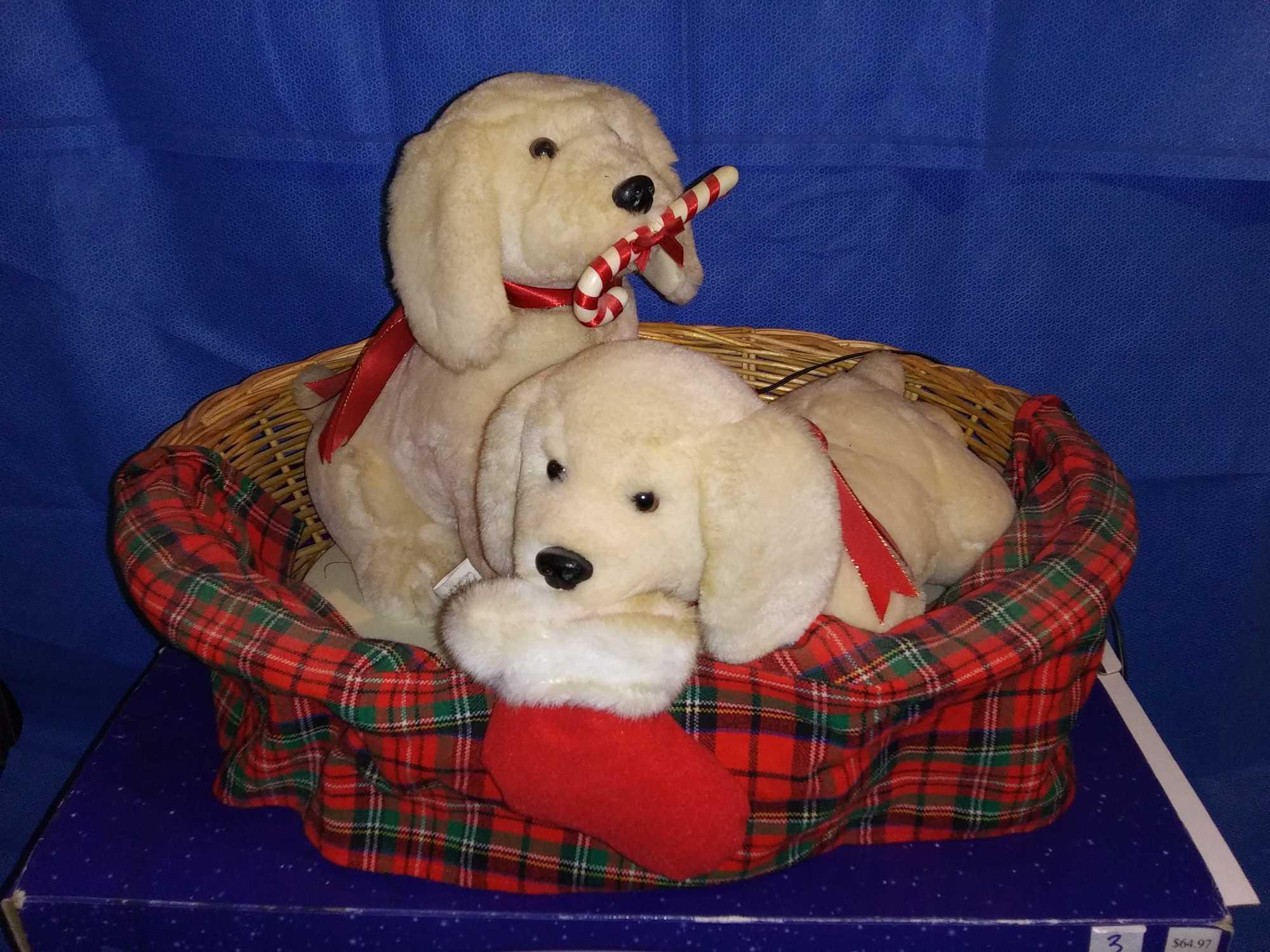 Santa's Best Classic Santa holiday animation puppies in basket