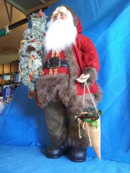 VERY NICE Large 3 Ft. Tall Hardbodied Father Christmas Figure with Tree