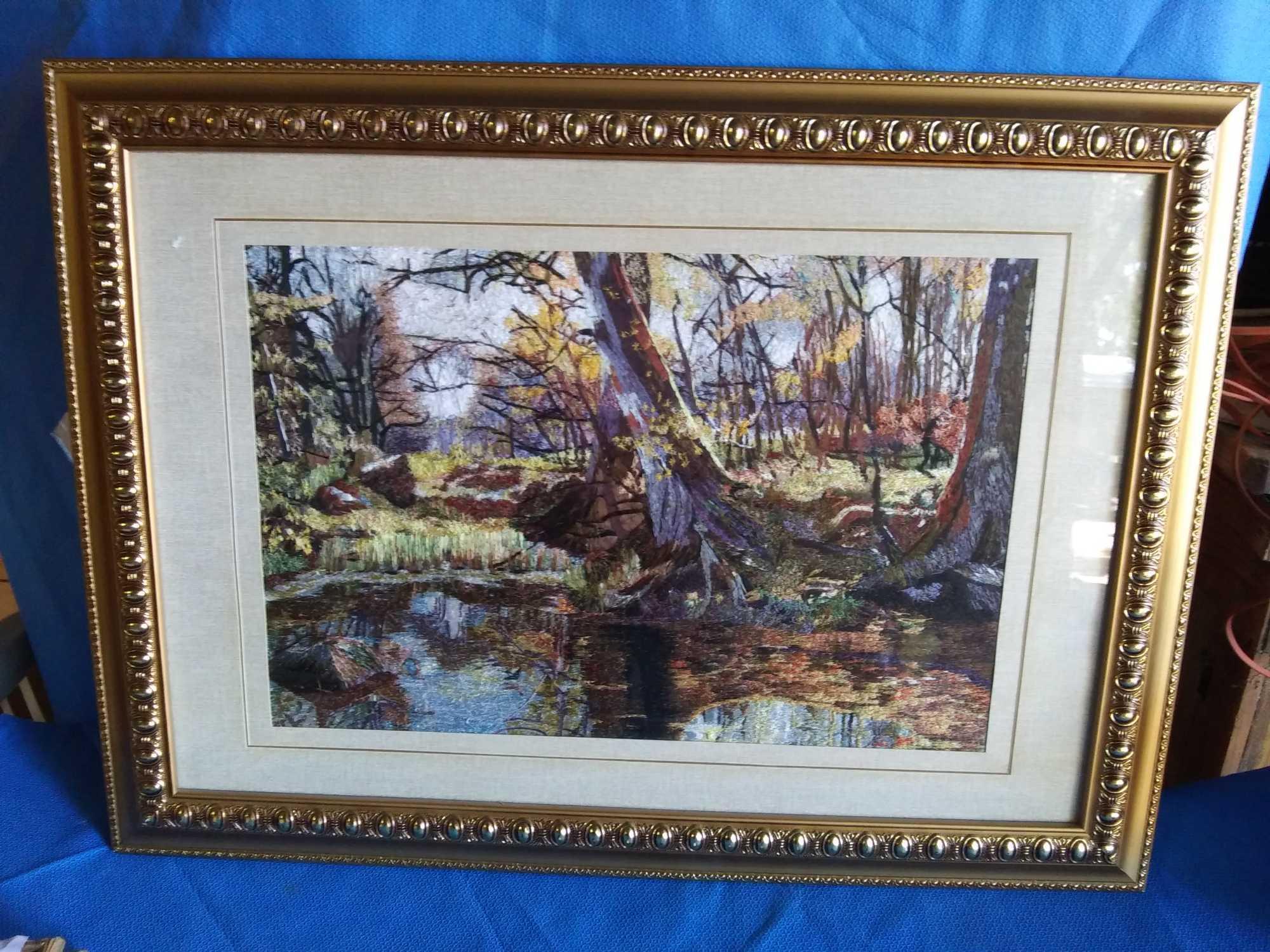 Gorgeous Chinese silk Embroidery Painting, Gleaming Golden Framed and Matted Professionally