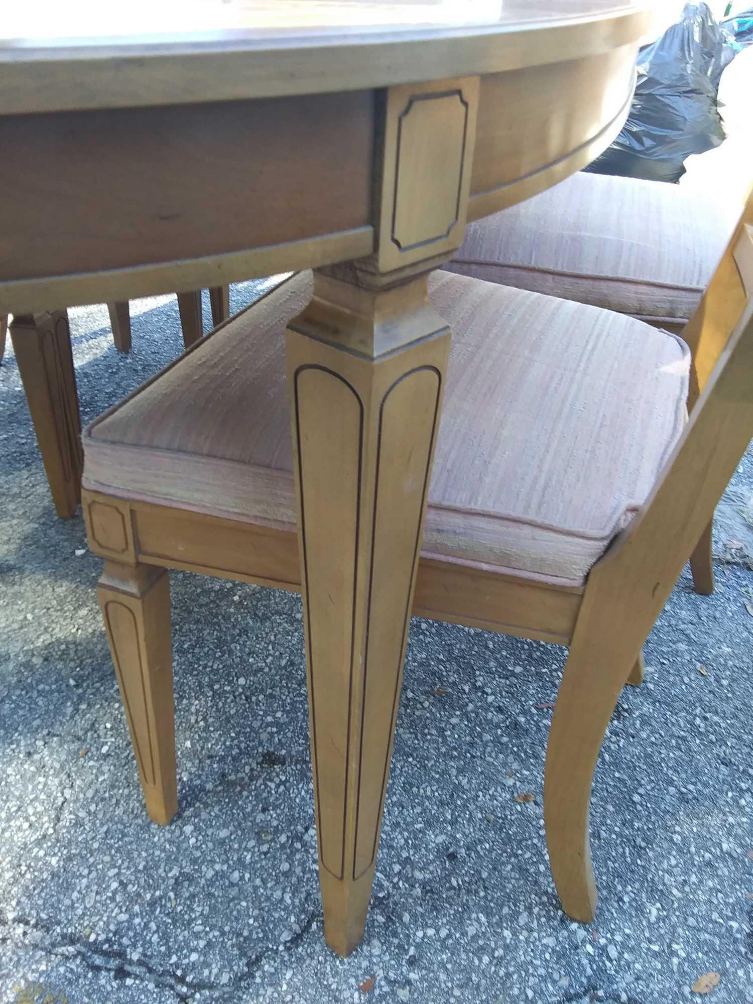 Vintage Neo Classical Dining Table with 6 Chairs, Leaf Insert, and Protective Pads