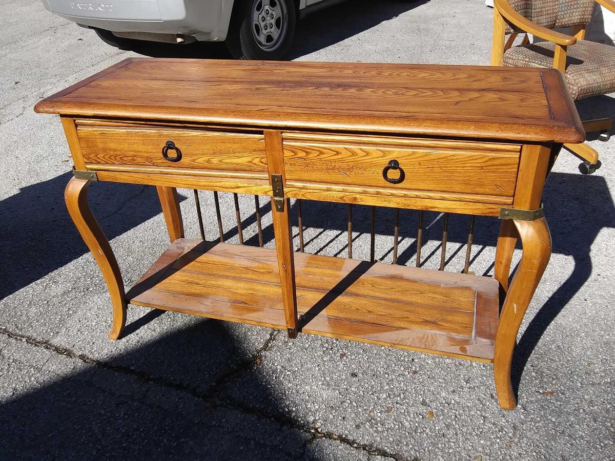 2 Drawer Wooden Entryway Table with Wrought Iron? Bars