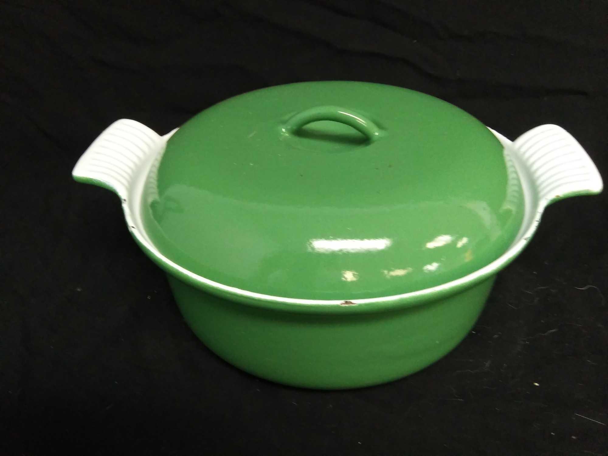 10" Green Enameled Cast Iron Lidded Casserole