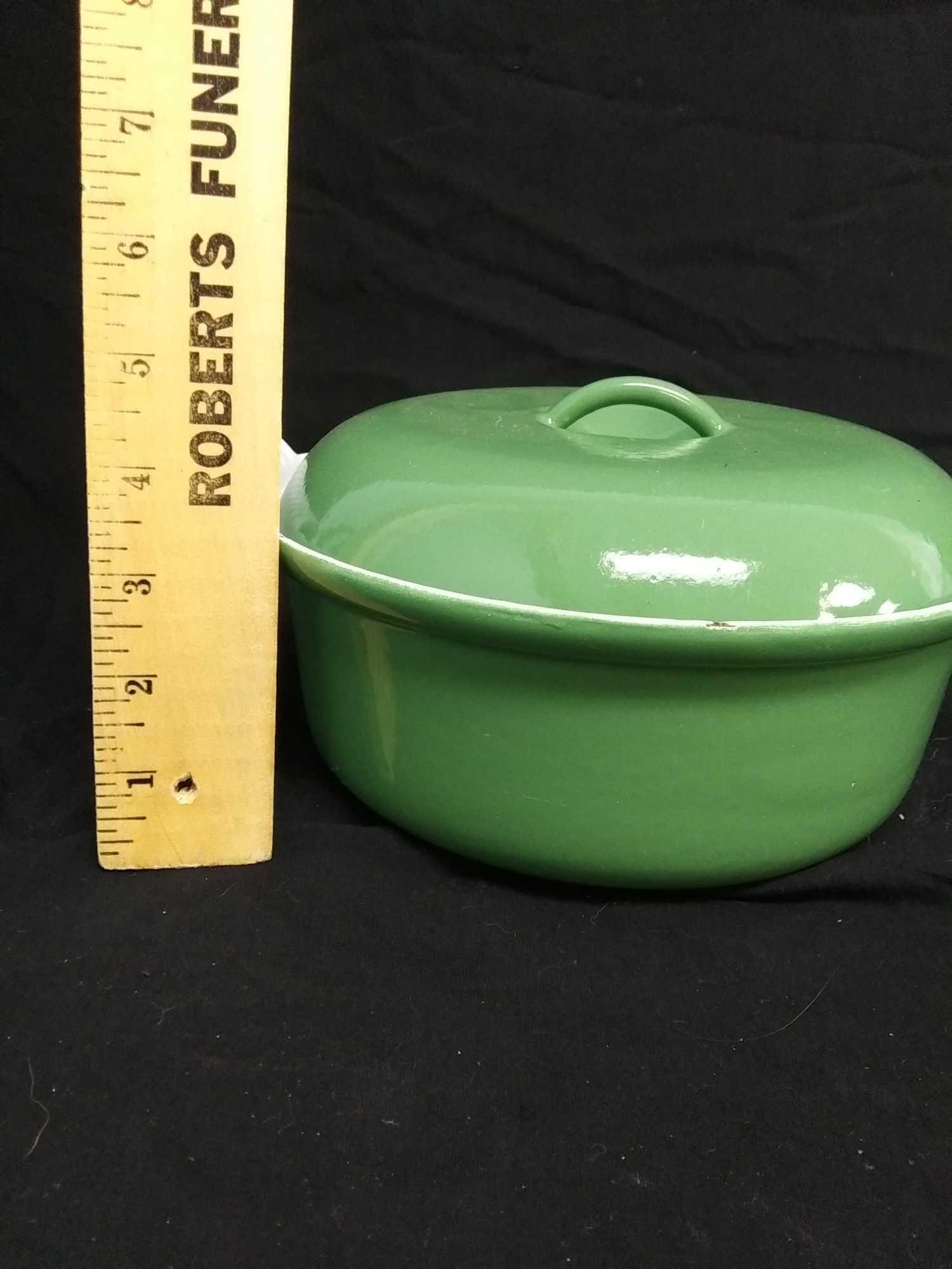 10" Green Enameled Cast Iron Lidded Casserole