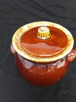 HULL Brown Drip OVEN PROOF Lidded Bean Pot Style POTTERY