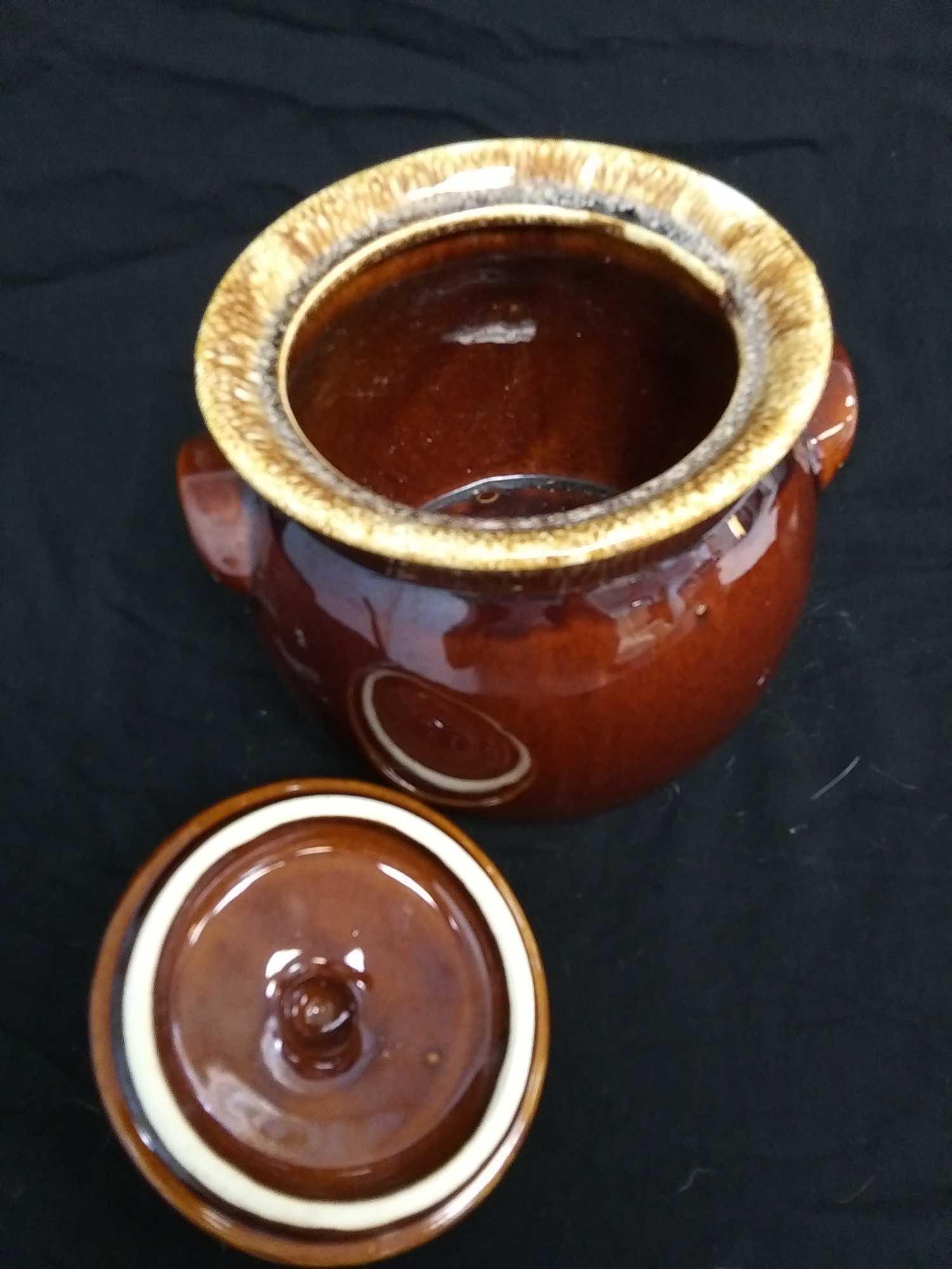 HULL Brown Drip OVEN PROOF Lidded Bean Pot Style POTTERY