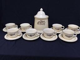 (17) Pc Pfaltzgraff Village pattern 8 Place Coffee set