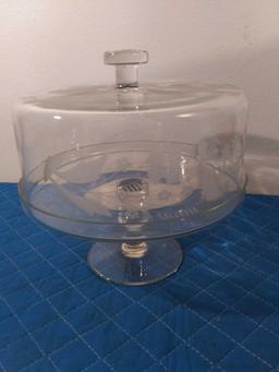 Large Etched Top 2 Pc Cake Stand Clear Glass