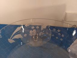 Large Etched Top 2 Pc Cake Stand Clear Glass