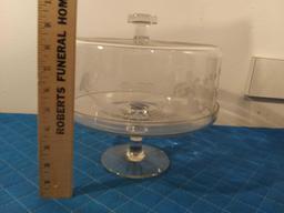 Large Etched Top 2 Pc Cake Stand Clear Glass