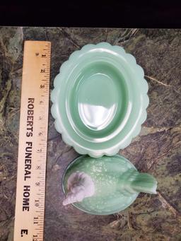 Mosser Jadeite Hen On a Nest 2 Pc