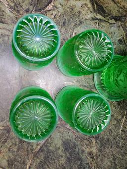5 Pc Vintage ALIG Imperial Glass Co. Green Opalescent Tumblers and Pitcher RARE
