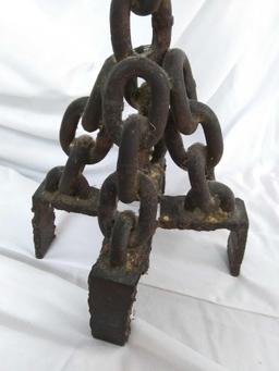 Gruesome looking heavy chain candle holder stand, Spanish Medieval style