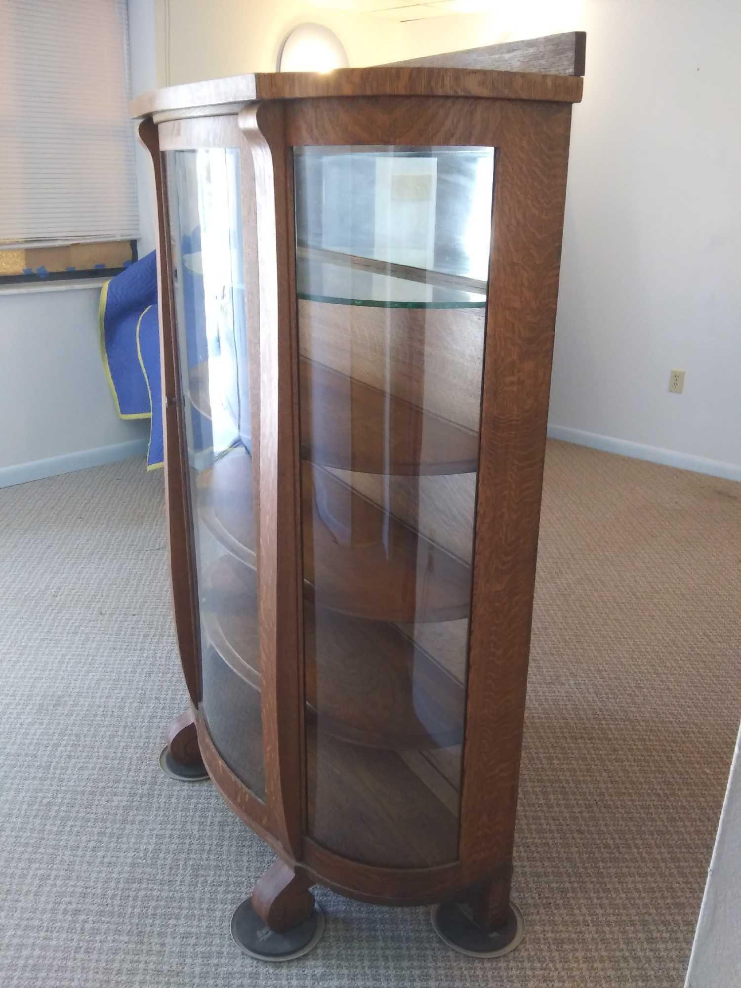 Gorgeous 5 Level Glass and Wood Shelf Bow Front Lockland Curio