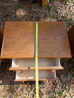 pair of Oak Finish Wood Nightstands