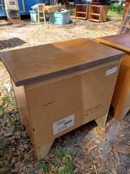 pair of Oak Finish Wood Nightstands