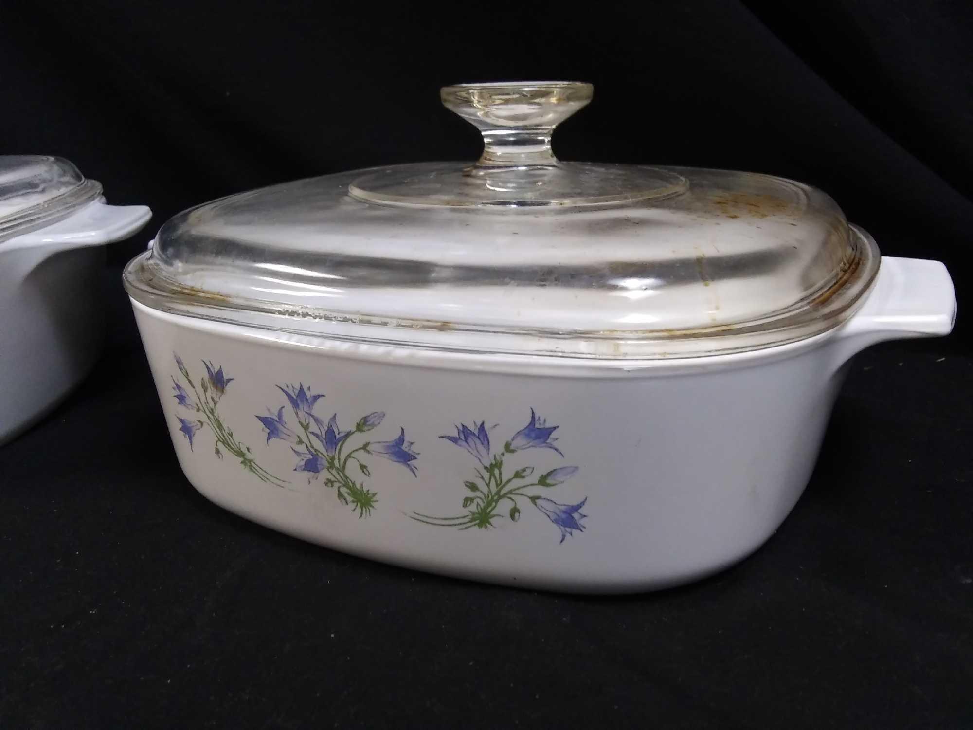 Pair of Blue Dusk Casserole Corning Ware with Lids