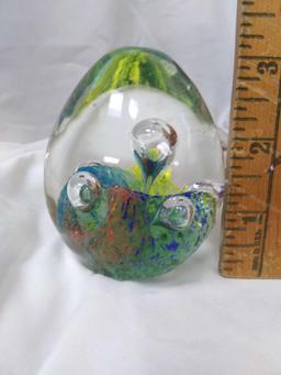 3" unsigned multicolored bubbled egg paperweight