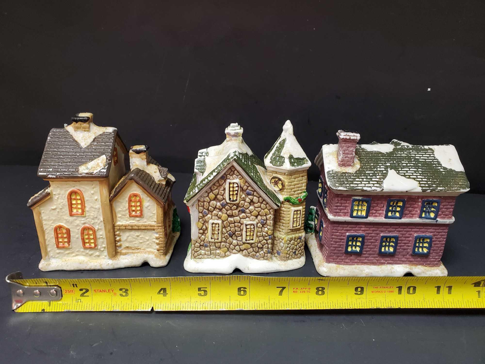 Trio of Vintage 2004 Wellington Square Collection porcelain Christmas village buildings