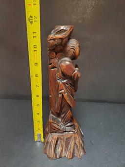 Antique East Asian carved wood LAMP BASE , 12 inches tall