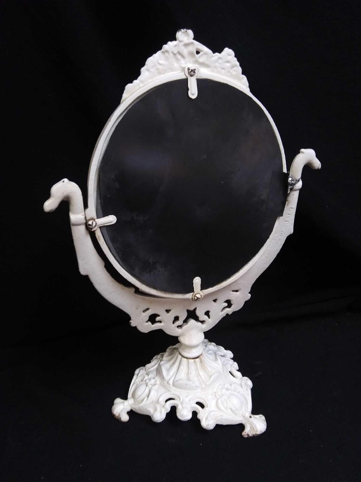 14" Tall Cast Iron Victorian Adjustable Vanity Mirror with Embellishments