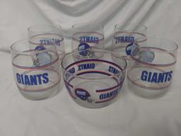 6 Pc Vintage NFL New York Giants Stemless Glasses and Snack bowl