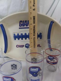 7 Pc Vintage NFL New York Giants Tumblers and Resin Snack Tray