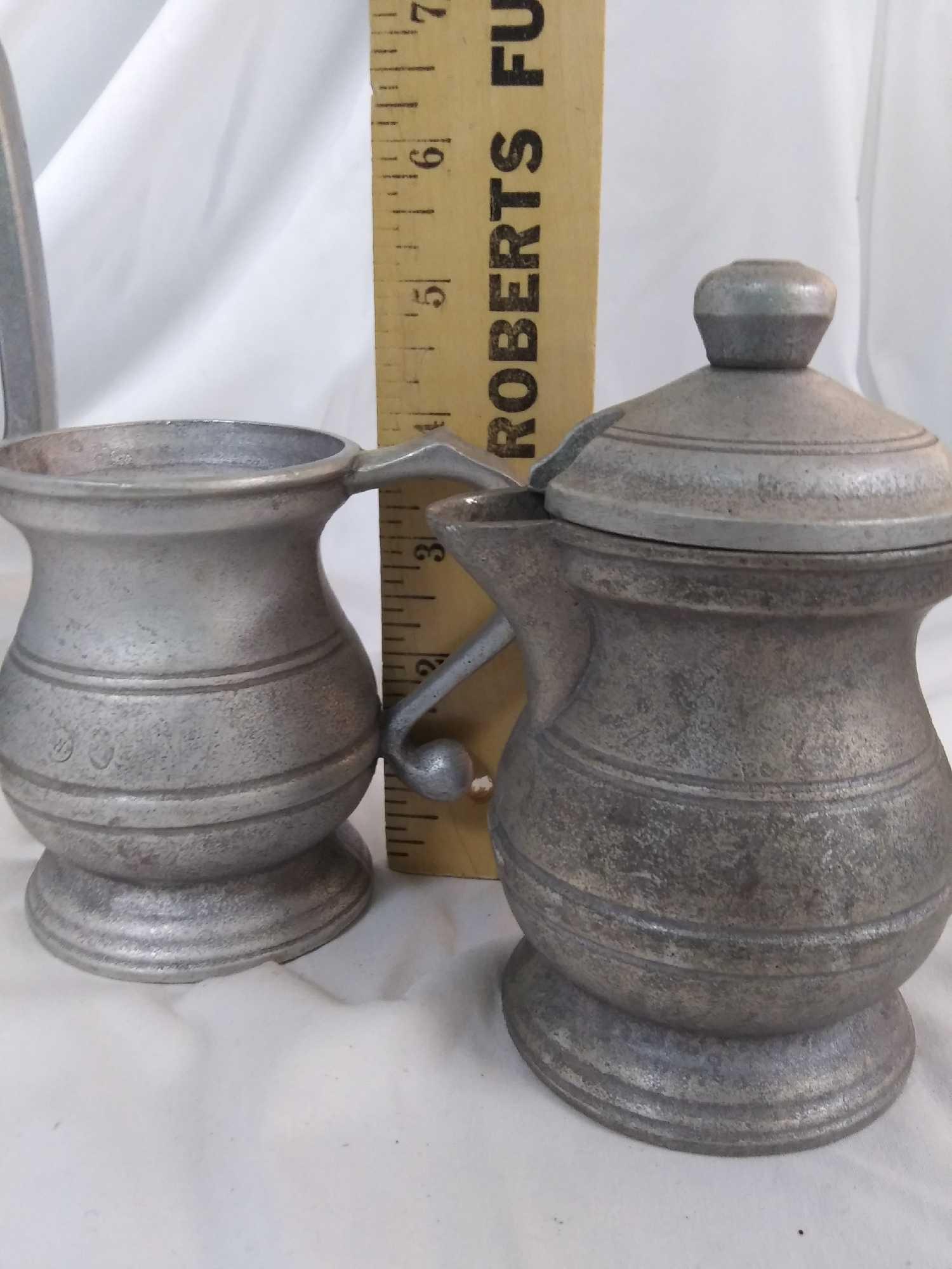 (4) Strong Wilton Armetale Pewter Pcs, Ice Tea/Coffee Pitcher, Cream, Sugar, and Napkin Holder