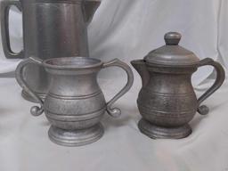 (4) Strong Wilton Armetale Pewter Pcs, Ice Tea/Coffee Pitcher, Cream, Sugar, and Napkin Holder