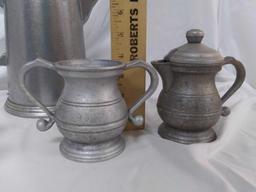 (4) Strong Wilton Armetale Pewter Pcs, Ice Tea/Coffee Pitcher, Cream, Sugar, and Napkin Holder