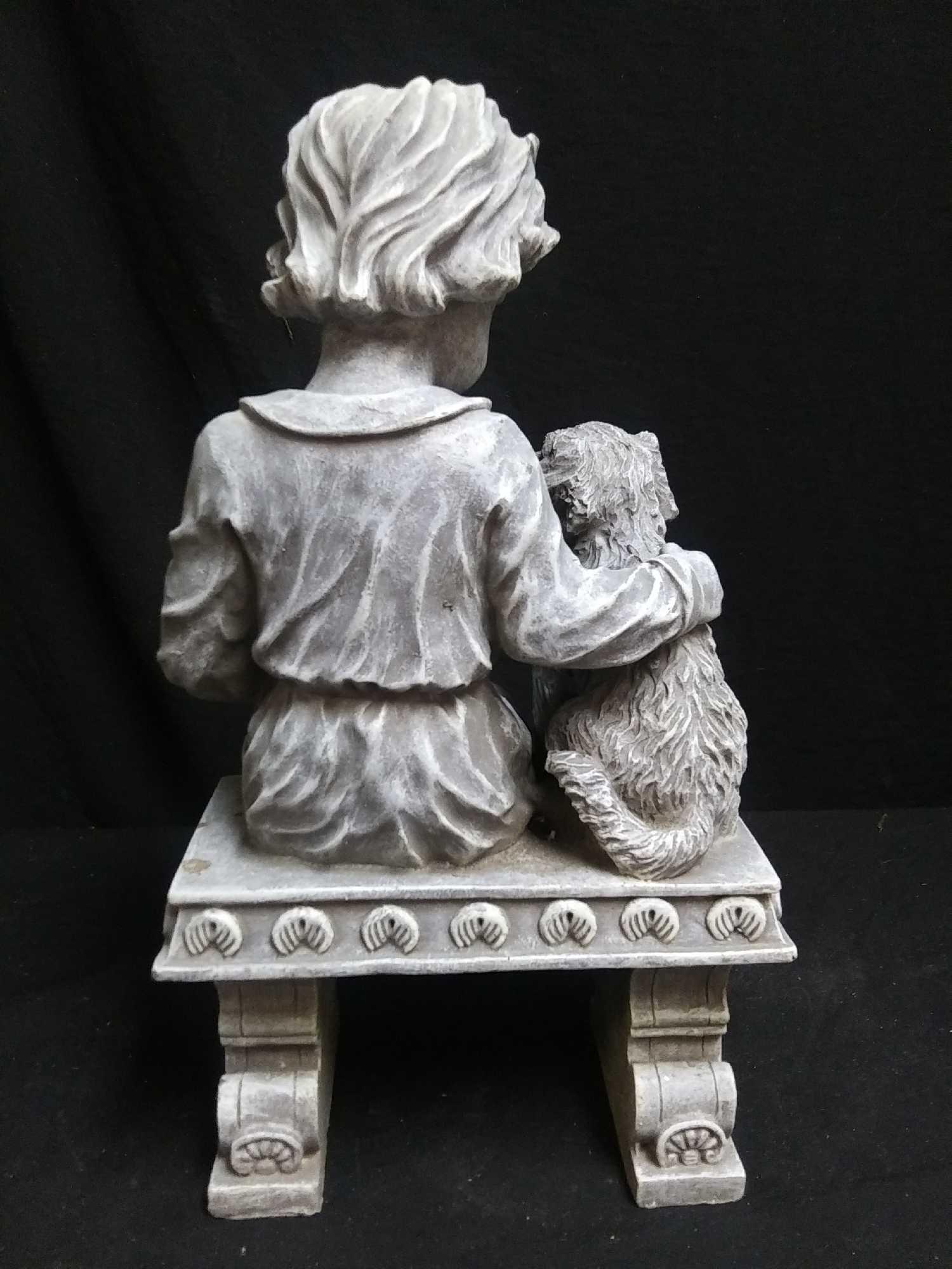 12" Child and Dog Resin Statue