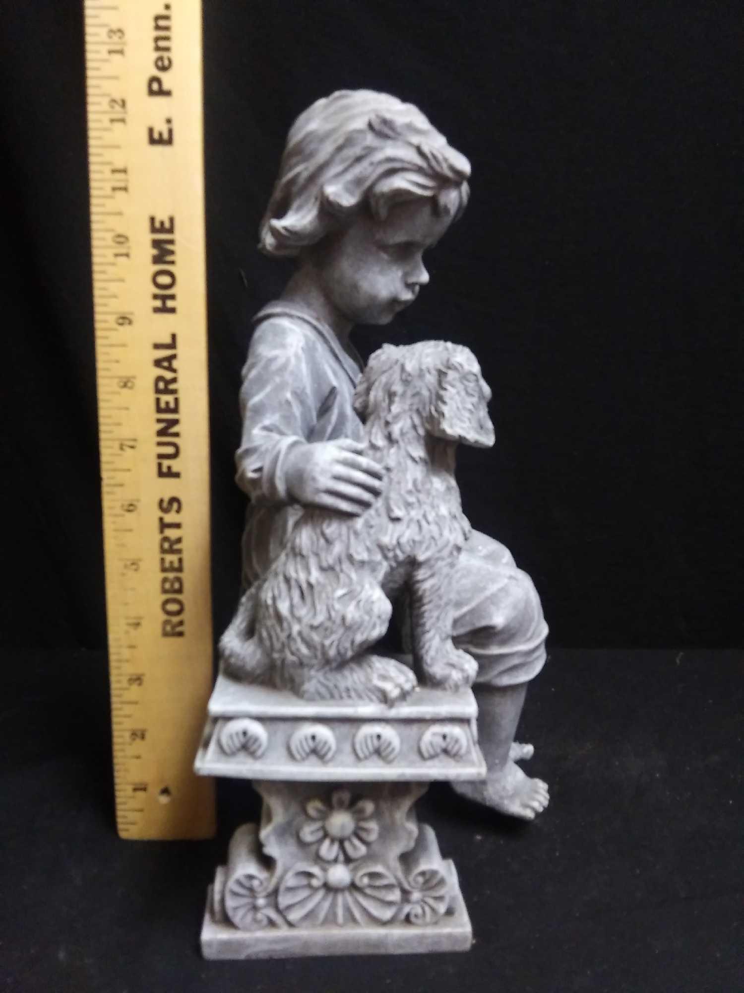 12" Child and Dog Resin Statue